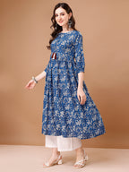 Floral Printed Flared Tie Up Neck Kurta, Multicolor - Hiral Fashion | Grocsy