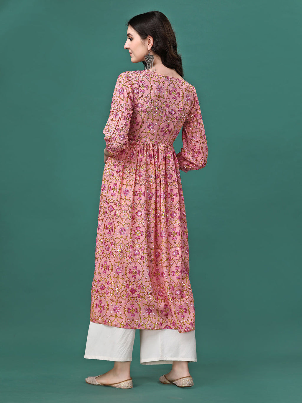 Floral Printed Flared Tie Up Neck Kurta, Multicolor - Hiral Fashion | Grocsy