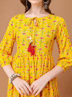 Floral Printed Flared Tie Up Neck Kurta, Multicolor - Hiral Fashion | Grocsy