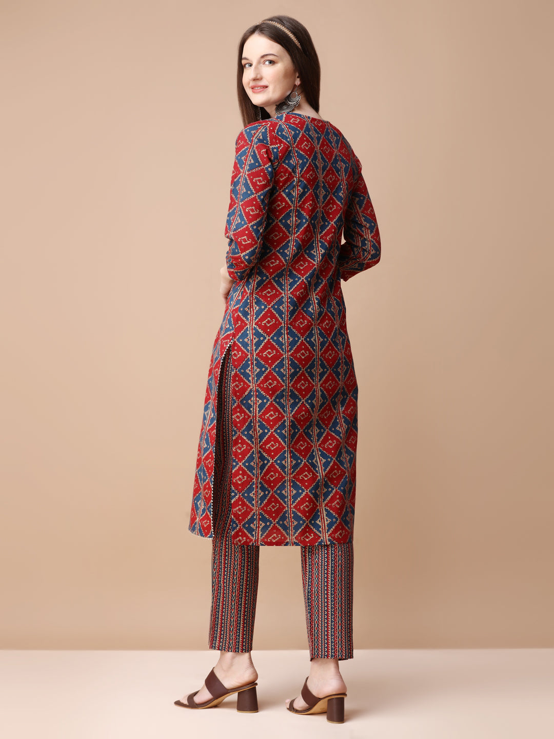 Printed & Little Mirror Embellished Kurta With Pant & Dupatta, Multicolor - Hiral Fashion | Grocsy