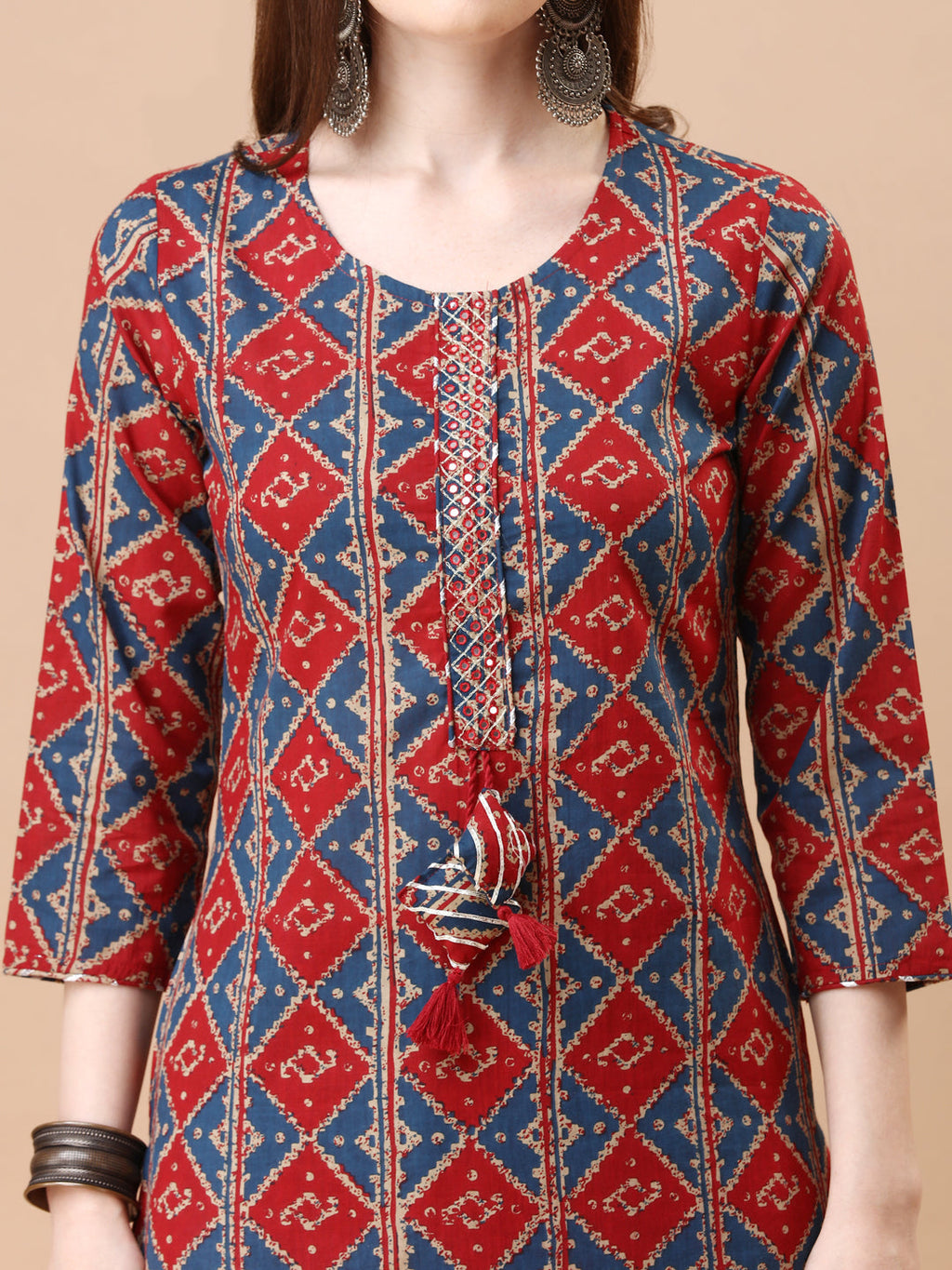 Printed & Little Mirror Embellished Kurta With Pant & Dupatta, Multicolor - Hiral Fashion | Grocsy