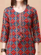 Printed & Little Mirror Embellished Kurta With Pant & Dupatta, Multicolor - Hiral Fashion | Grocsy