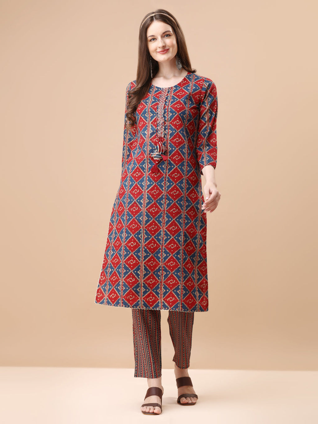 Printed & Little Mirror Embellished Kurta With Pant & Dupatta, Multicolor - Hiral Fashion | Grocsy