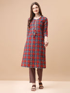 Printed & Little Mirror Embellished Kurta With Pant & Dupatta, Multicolor - Hiral Fashion | Grocsy