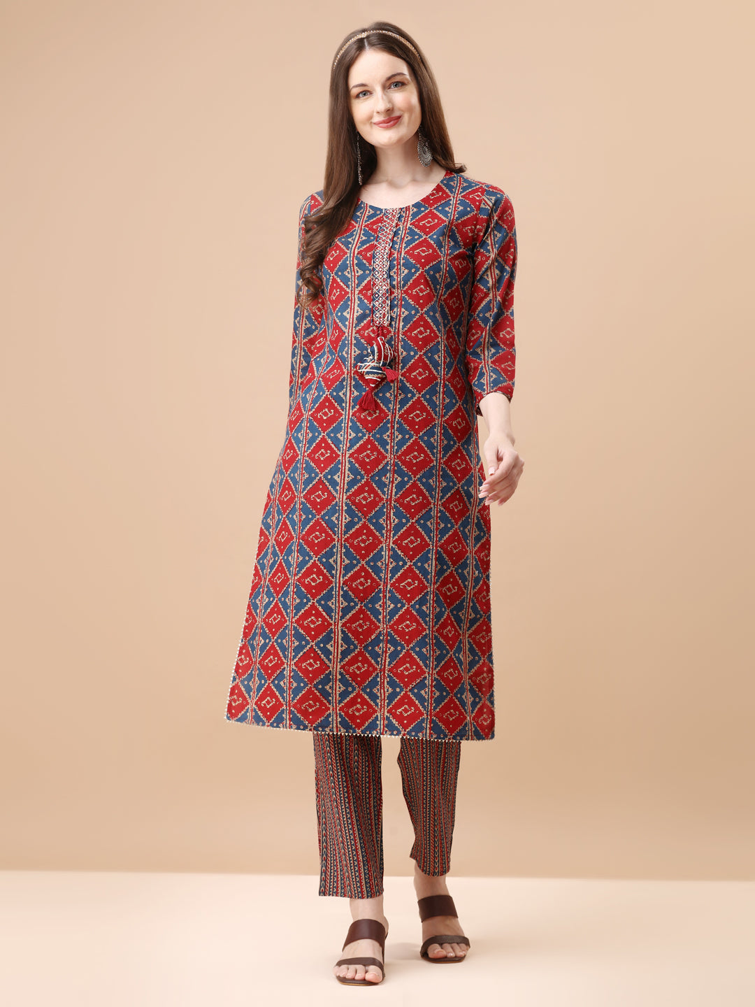 Printed & Little Mirror Embellished Kurta With Pant & Dupatta, Multicolor - Hiral Fashion | Grocsy