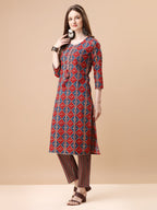 Printed & Little Mirror Embellished Kurta With Pant & Dupatta, Multicolor - Hiral Fashion | Grocsy