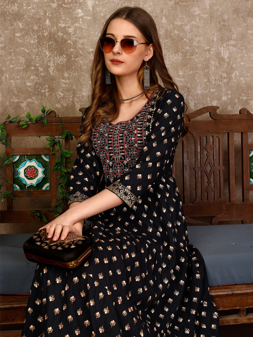 Embroidered & Printed Flared Rayon Kurta Premium Luxury, Multicolor - Hiral Fashion | Grocsy