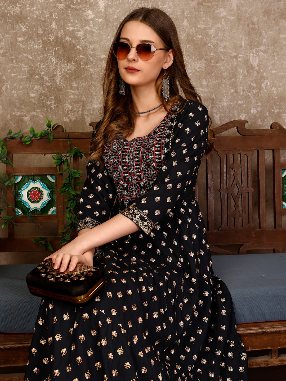Embroidered & Printed Flared Rayon Kurta Premium Luxury, Multicolor - Hiral Fashion | Grocsy
