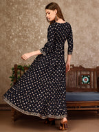 Embroidered & Printed Flared Rayon Kurta Premium Luxury, Multicolor - Hiral Fashion | Grocsy