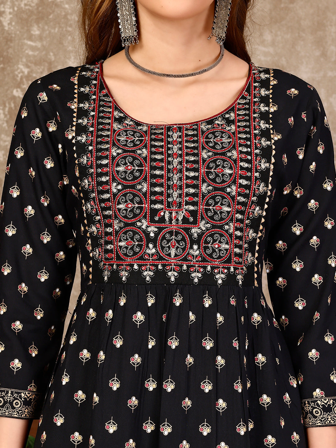 Embroidered & Printed Flared Rayon Kurta Premium Luxury, Multicolor - Hiral Fashion | Grocsy