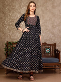 Embroidered & Printed Flared Rayon Kurta Premium Luxury, Multicolor - Hiral Fashion | Grocsy