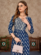Embroidered & Printed Flared Rayon Kurta Premium Luxury, Multicolor - Hiral Fashion | Grocsy