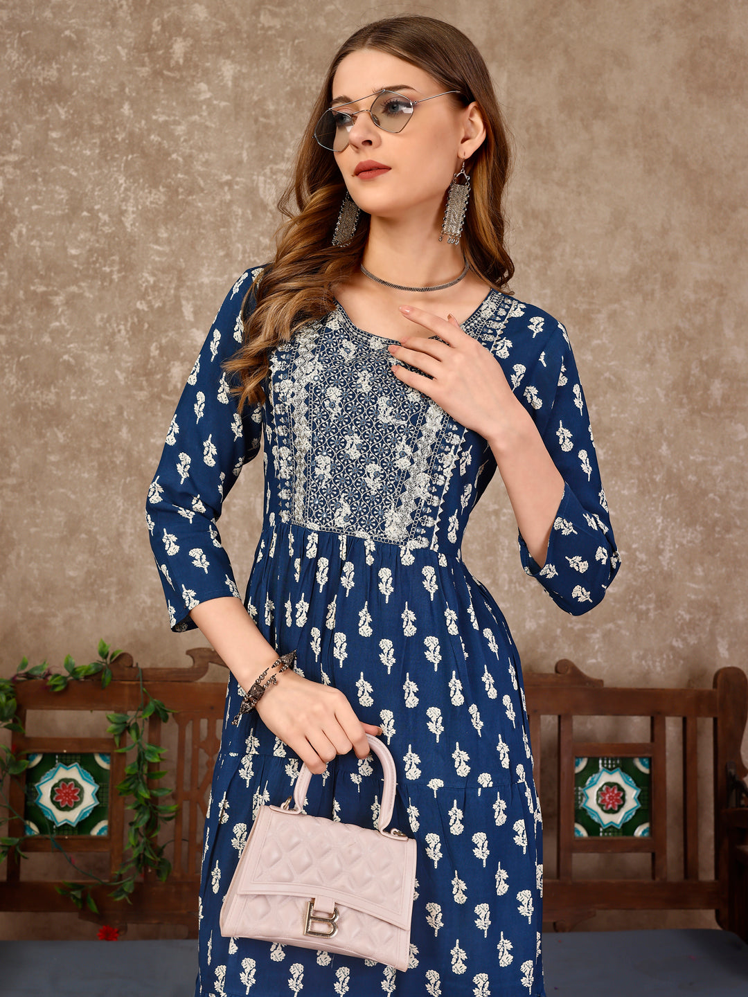 Embroidered & Printed Flared Rayon Kurta Premium Luxury, Multicolor - Hiral Fashion | Grocsy