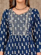 Embroidered & Printed Flared Rayon Kurta Premium Luxury, Multicolor - Hiral Fashion | Grocsy