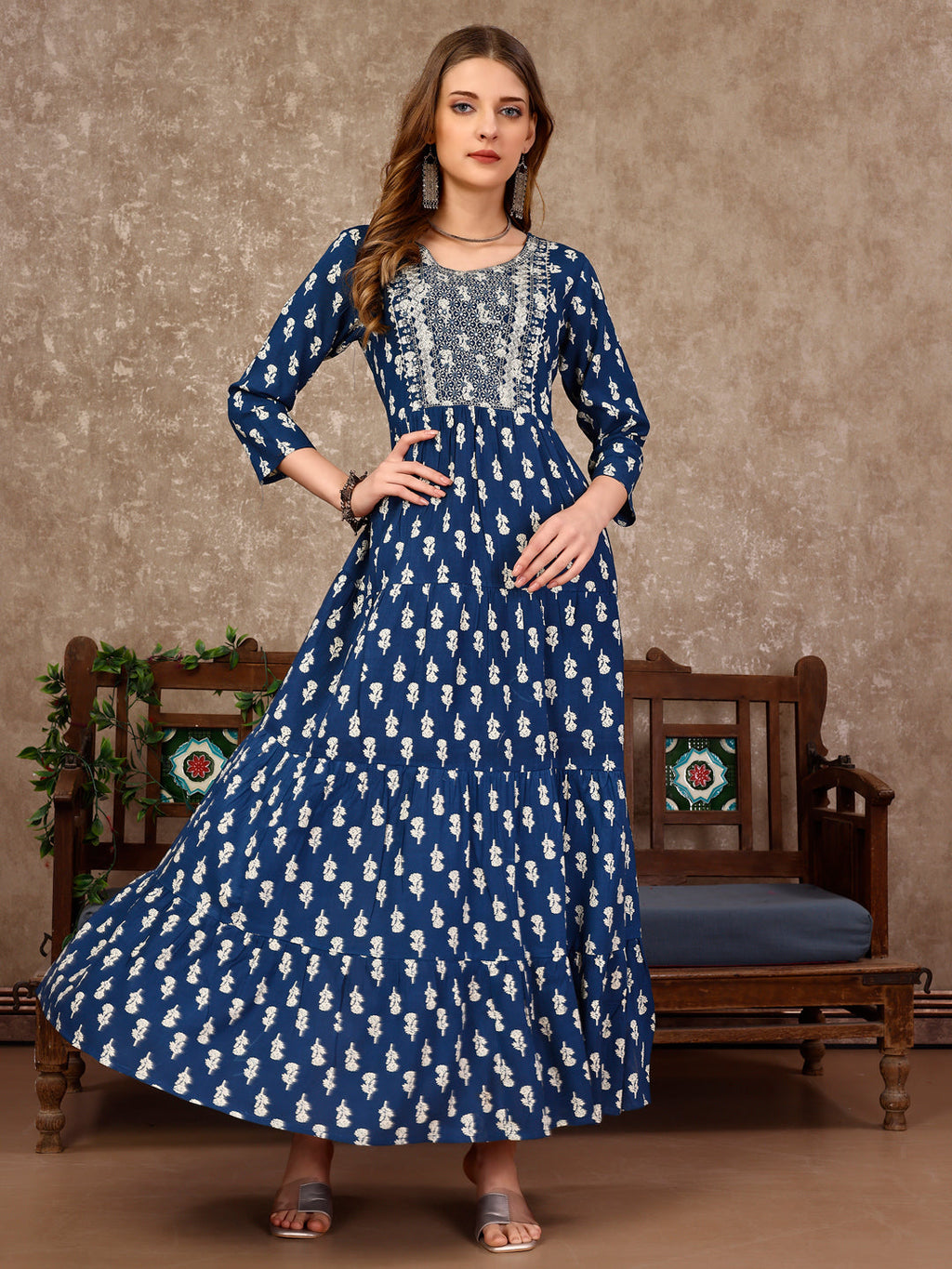 Embroidered & Printed Flared Rayon Kurta Premium Luxury, Multicolor - Hiral Fashion | Grocsy