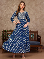Embroidered & Printed Flared Rayon Kurta Premium Luxury, Multicolor - Hiral Fashion | Grocsy
