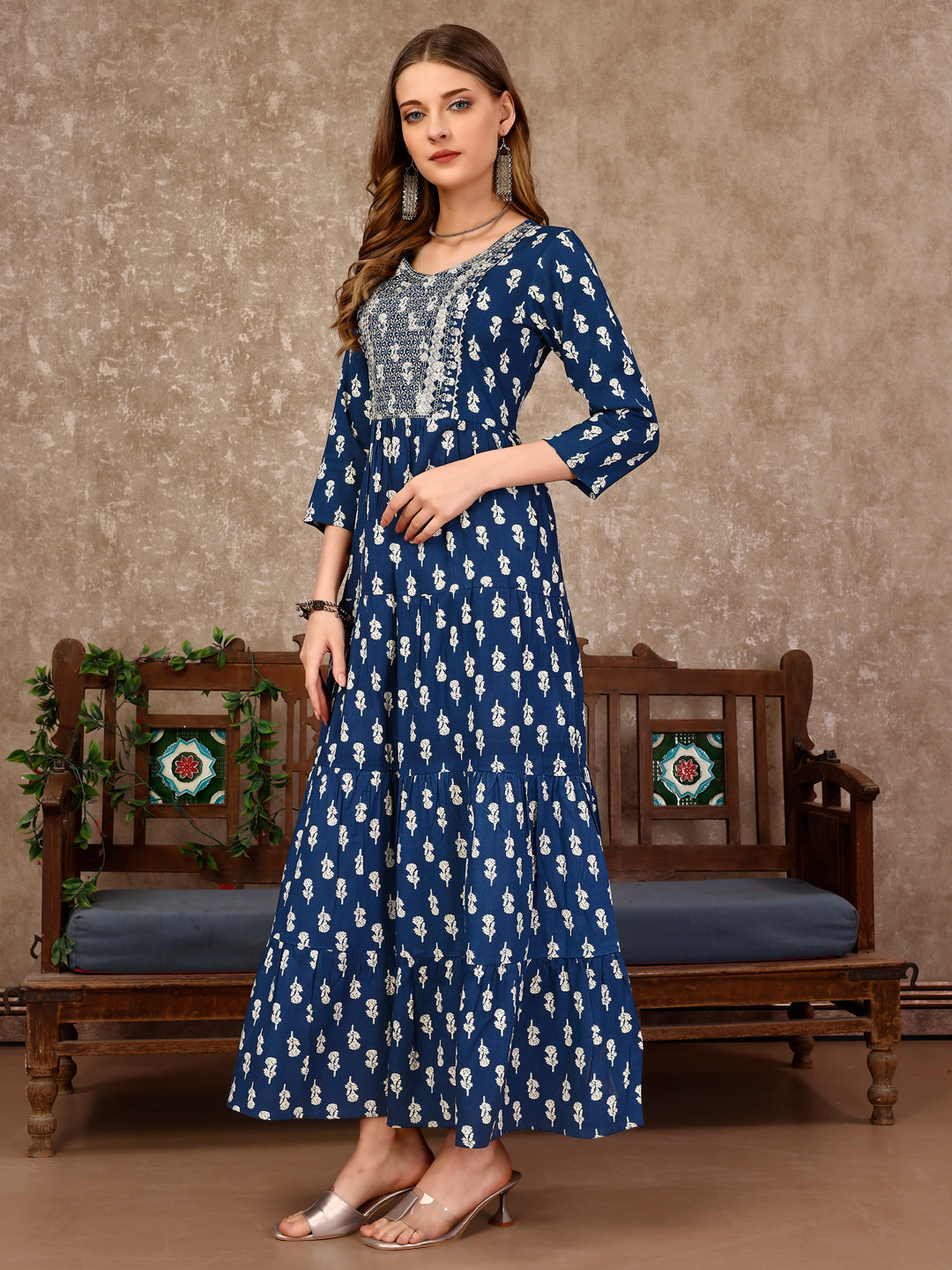 Embroidered & Printed Flared Rayon Kurta Premium Luxury, Multicolor - Hiral Fashion | Grocsy