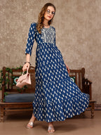 Embroidered & Printed Flared Rayon Kurta Premium Luxury, Multicolor - Hiral Fashion | Grocsy