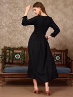 Embroidered Flared Rayon Kurta, Multicolor - Hiral Fashion | Grocsy
