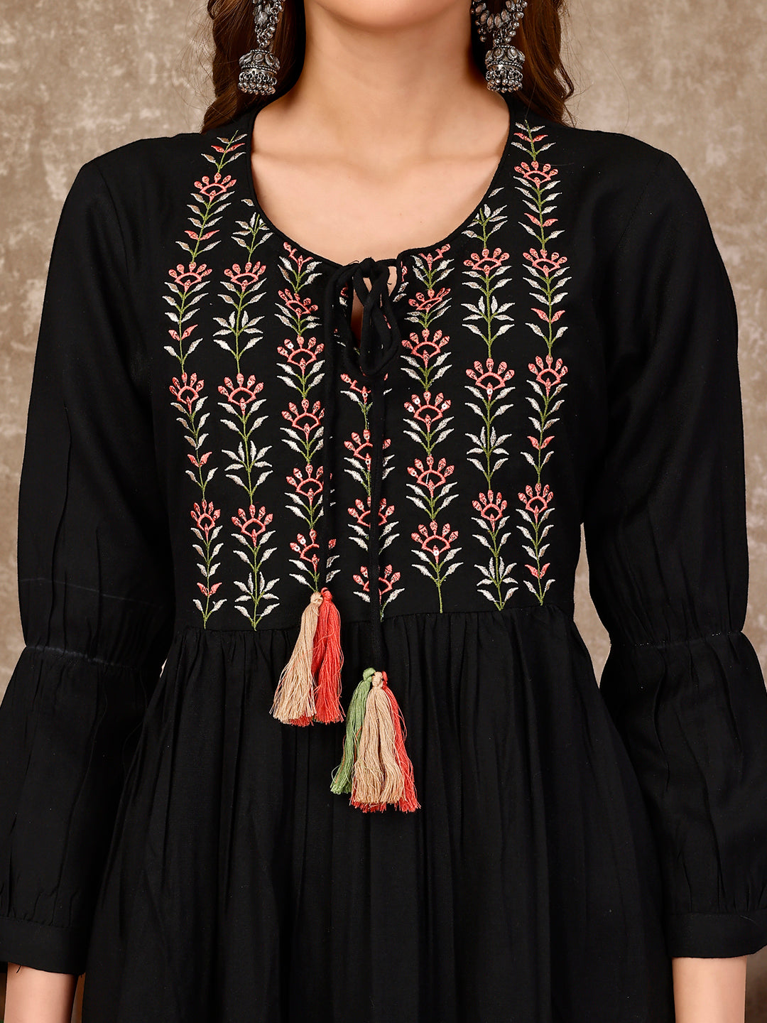 Embroidered Flared Rayon Kurta, Multicolor - Hiral Fashion | Grocsy