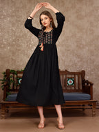Embroidered Flared Rayon Kurta, Multicolor - Hiral Fashion | Grocsy