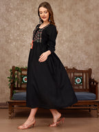 Embroidered Flared Rayon Kurta, Multicolor - Hiral Fashion | Grocsy