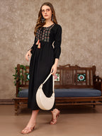 Embroidered Flared Rayon Kurta, Multicolor - Hiral Fashion | Grocsy