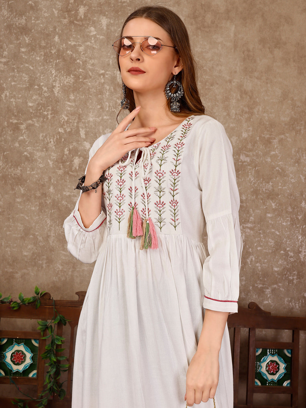 Embroidered Flared Rayon Kurta, Multicolor - Hiral Fashion | Grocsy