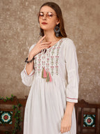 Embroidered Flared Rayon Kurta, Multicolor - Hiral Fashion | Grocsy