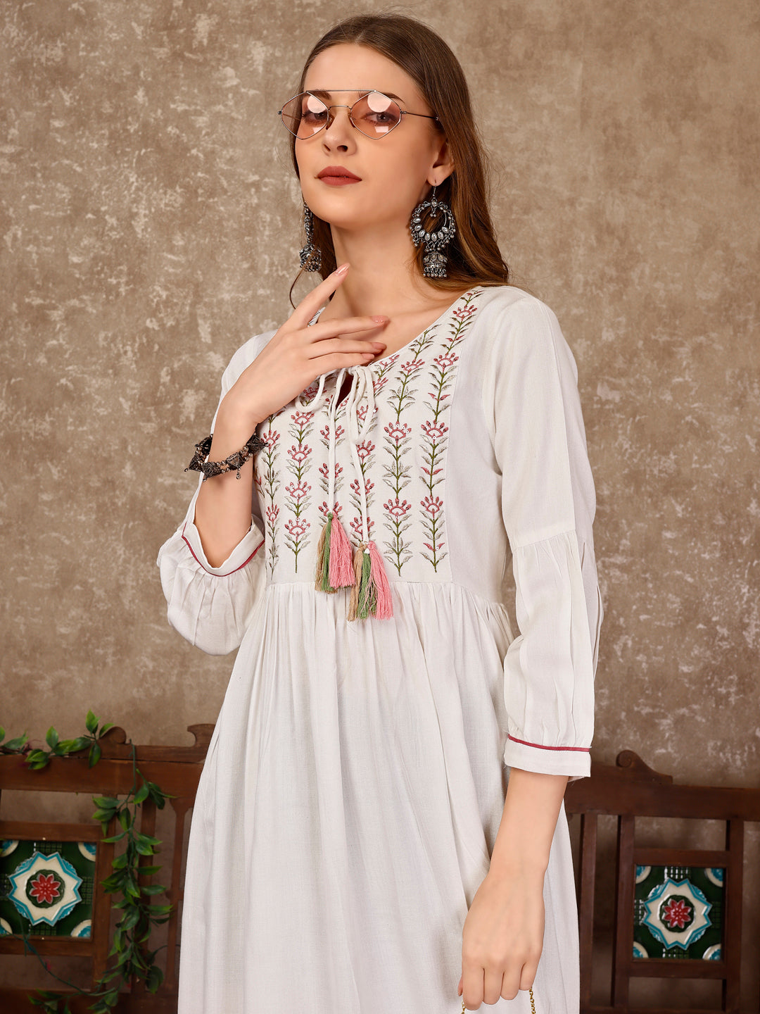 Embroidered Flared Rayon Kurta, Multicolor - Hiral Fashion | Grocsy