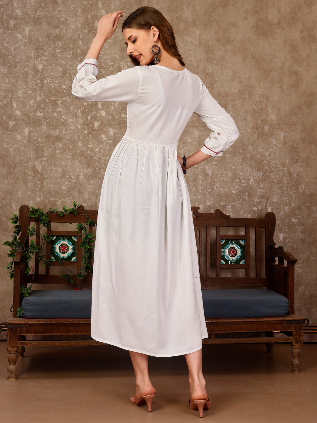 Embroidered Flared Rayon Kurta, Multicolor - Hiral Fashion | Grocsy