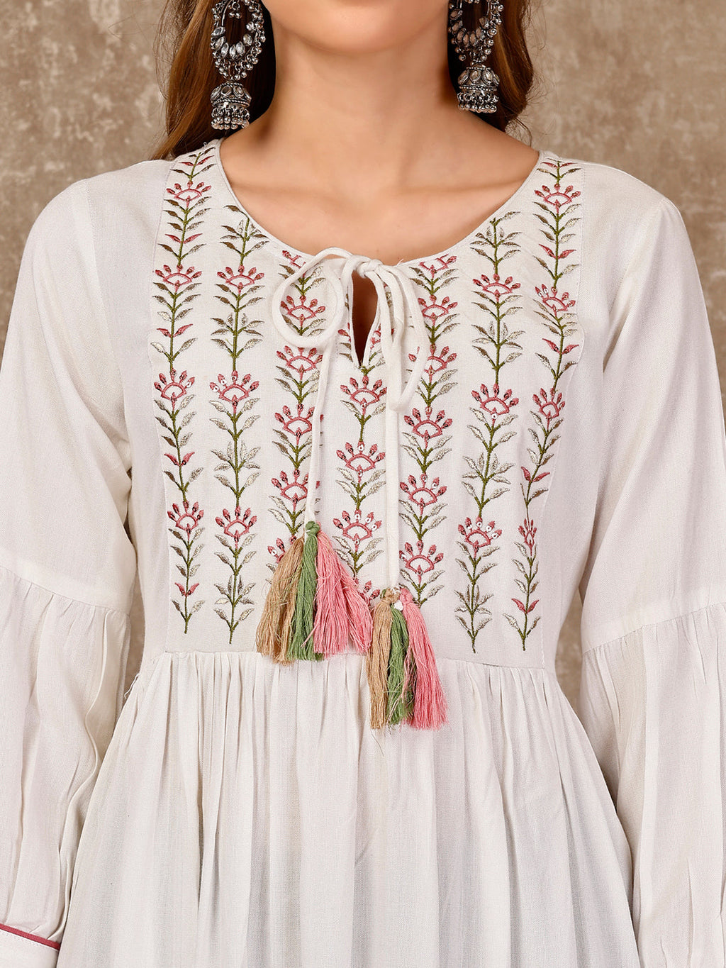 Embroidered Flared Rayon Kurta, Multicolor - Hiral Fashion | Grocsy