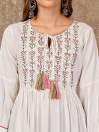 Embroidered Flared Rayon Kurta, Multicolor - Hiral Fashion | Grocsy