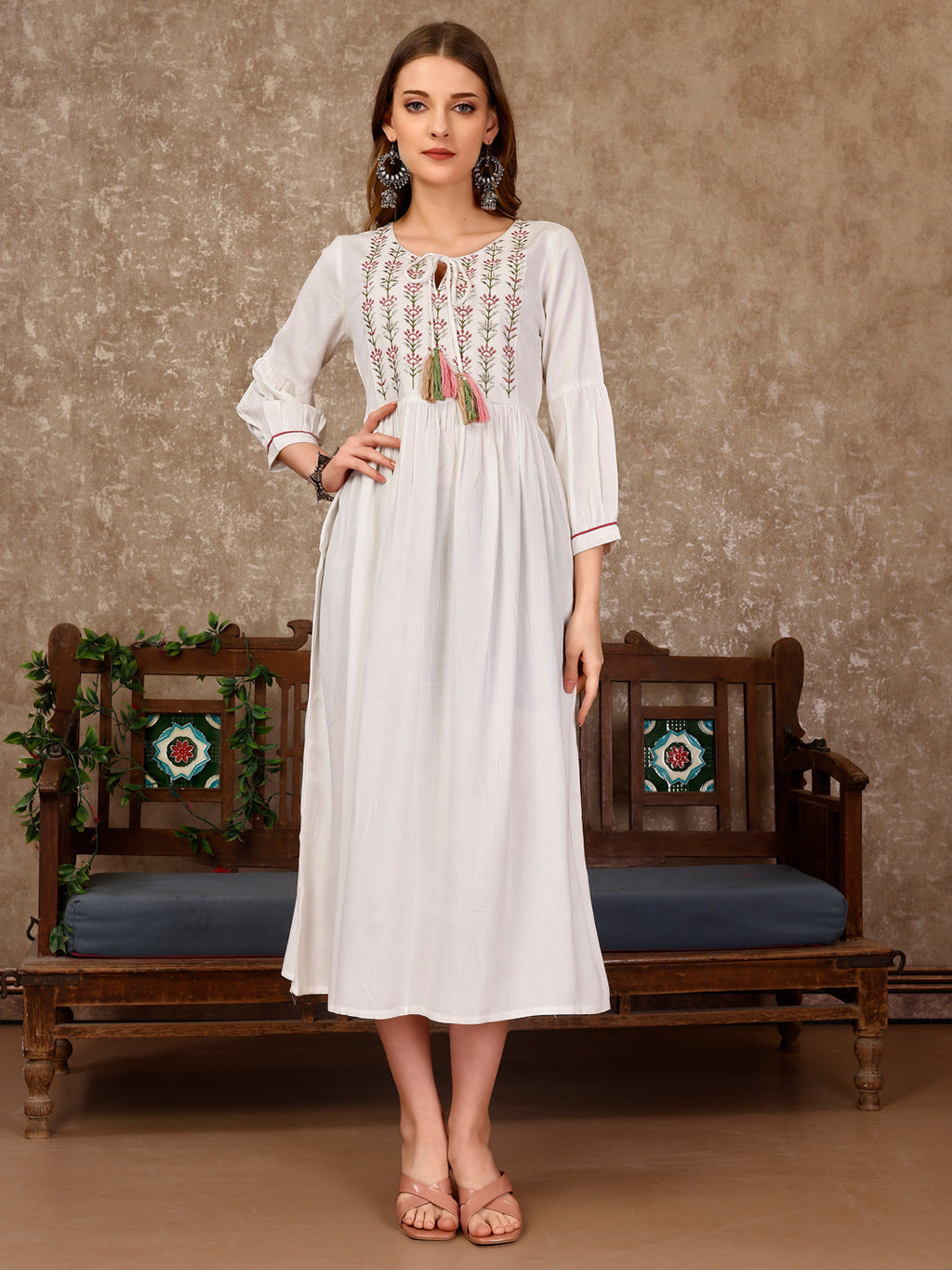 Embroidered Flared Rayon Kurta, Multicolor - Hiral Fashion | Grocsy