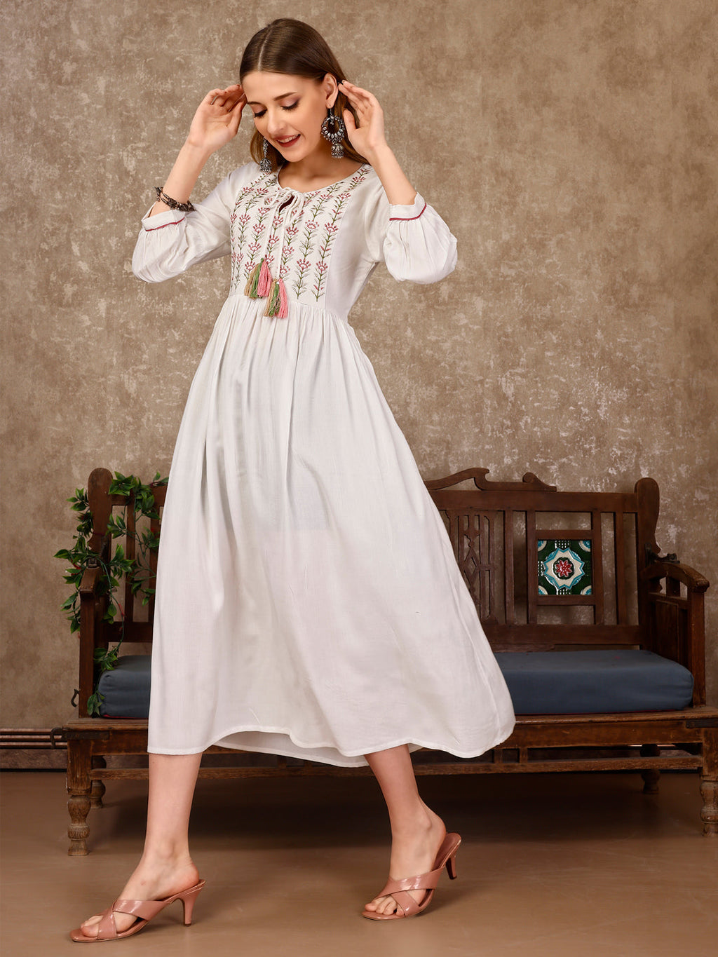Embroidered Flared Rayon Kurta, Multicolor - Hiral Fashion | Grocsy
