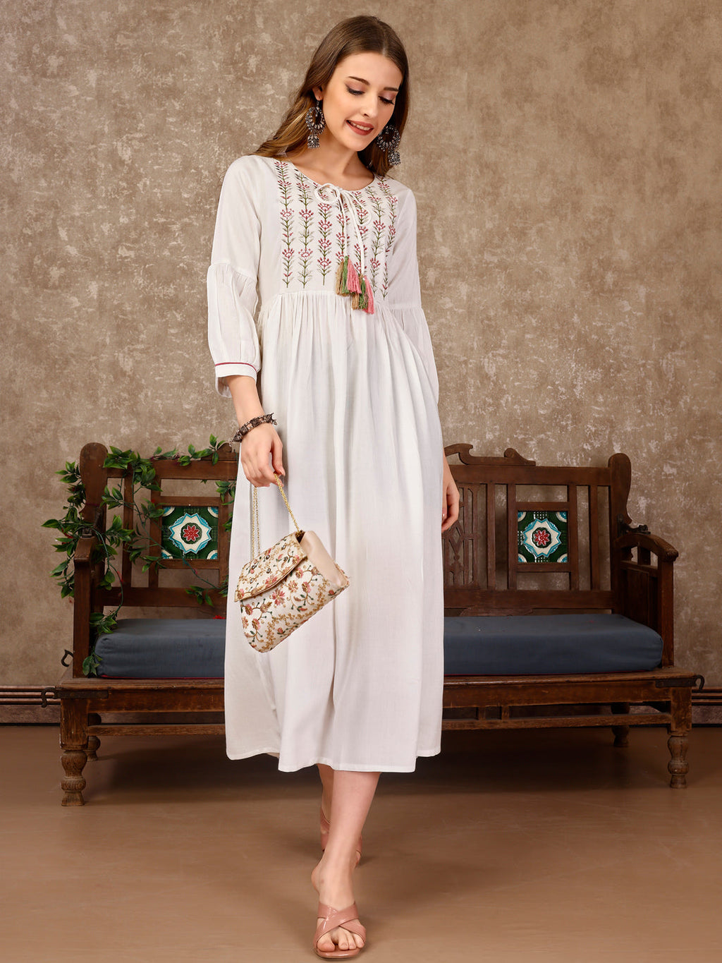 Embroidered Flared Rayon Kurta, Multicolor - Hiral Fashion | Grocsy