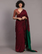 Suta Maroon Green Colourblocked Cotton Blend Saree | Grocsy