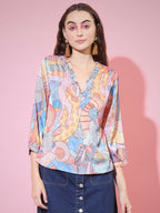 Myshka Women's Multi Printed V-Neck Top | Grocsy