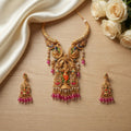 Jewel City Antique Gold Plated South Indian Temple Jewelry Set - Krishna Motif Necklace with Jhumka Earrings for Weddings | Grocsy