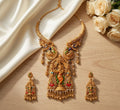 Jewel City Antique Gold Plated South Indian Temple Jewelry Set - Krishna Motif Necklace with Jhumka Earrings for Weddings | Grocsy