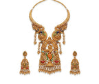 Jewel City Antique Gold Plated South Indian Temple Jewelry Set - Krishna Motif Necklace with Jhumka Earrings for Weddings | Grocsy