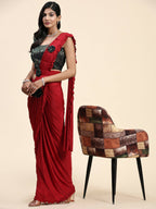 Red Imported Fabric Plain Ready to wear Saree with stitched Blouse - Vrinda | Grocsy