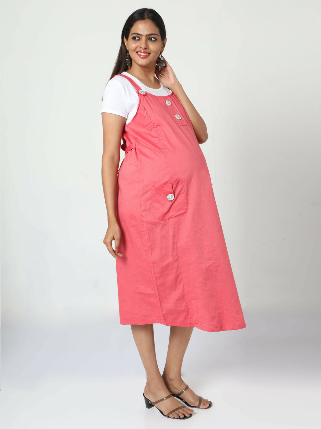 Manet Half Sleeves Solid Maternity Dress With Concealed Zipper Nursing Access - Red | Grocsy