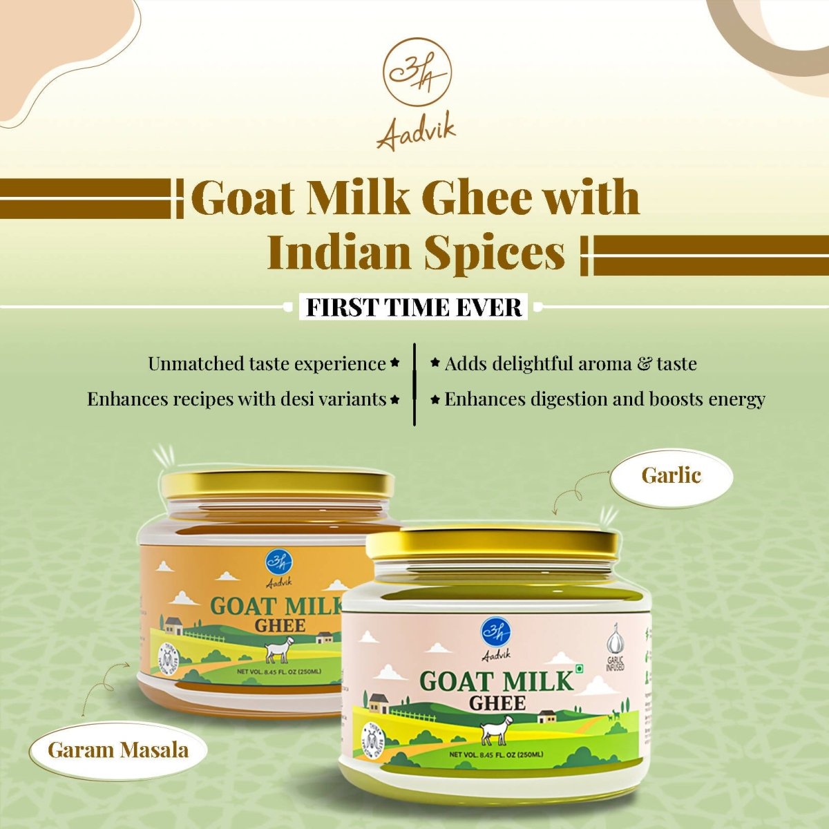 Aadvik A2 Goat Milk Ghee Infused with Garlic | Made From Grass Fed Goat Milk | Pure Organic Ghee | Grocsy