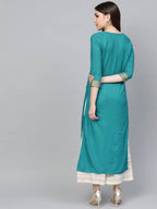 Vamika Sky Blue Printed Rayon Party And Casual Wear Kurta Set | Grocsy