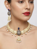 Jewel City Cream Royal Peacock Meenakari Necklace Set With Pearl Drops | Grocsy