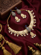 Jewel City Cream Royal Peacock Meenakari Necklace Set With Pearl Drops | Grocsy