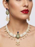 Jewel City White Royal Peacock Meenakari Kundan Necklace Set With Pearl Drops | Grocsy