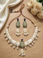 Jewel City White Royal Peacock Meenakari Kundan Necklace Set With Pearl Drops | Grocsy