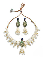 Jewel City White Royal Peacock Meenakari Kundan Necklace Set With Pearl Drops | Grocsy